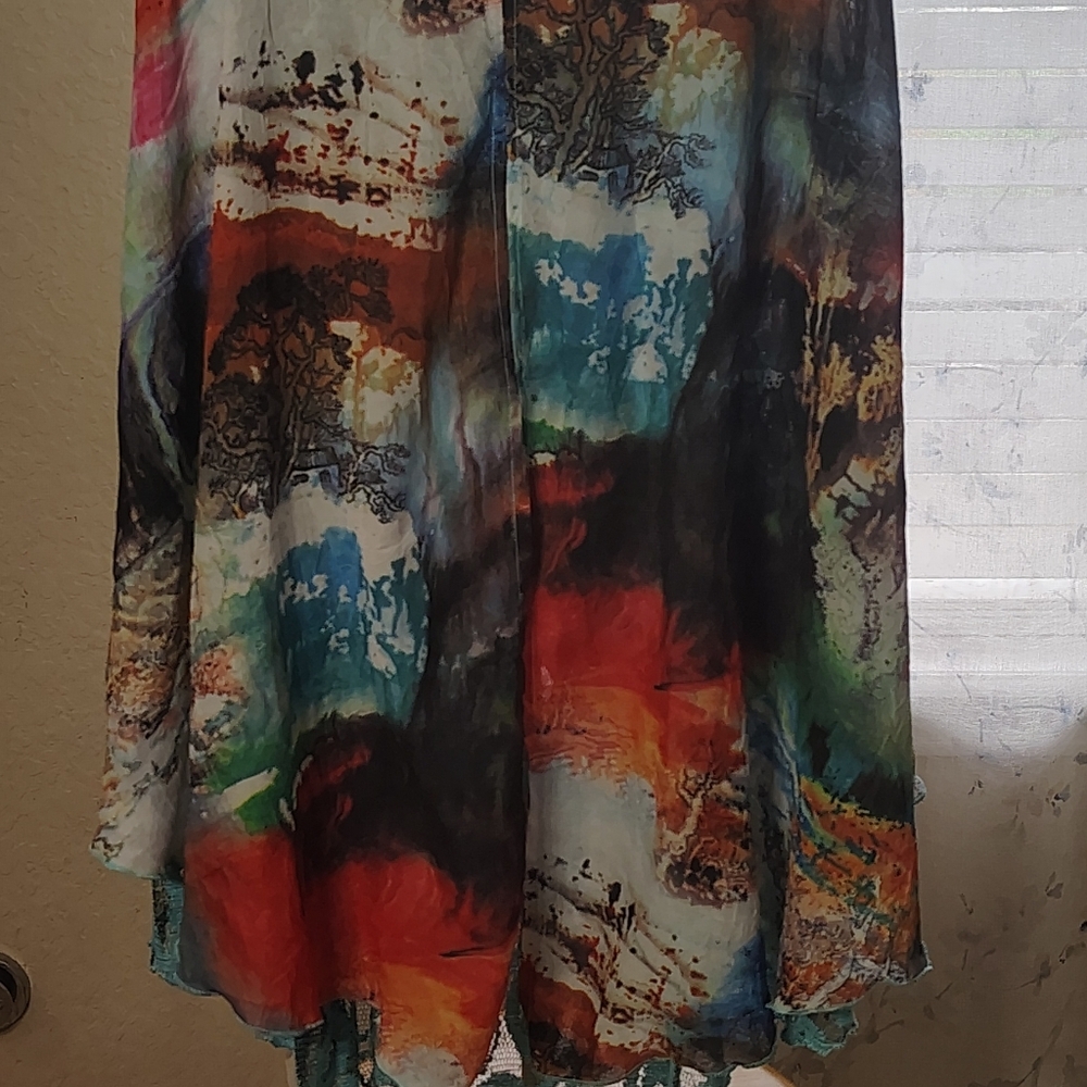 Faratelli Multi-colored Women's XL Artsy Sleevely Flowy Layered Top - Picture 6 of 10